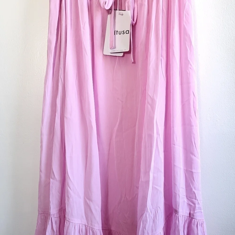 New Pitusa Silky Tie Keyhole Sleeveless Candy Pink Swim Cover-Up Dress NWT